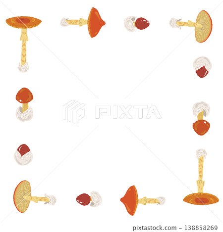 Hand-drawn illustration material of a square frame featuring a Cerastium amanita mushroom. 138858269