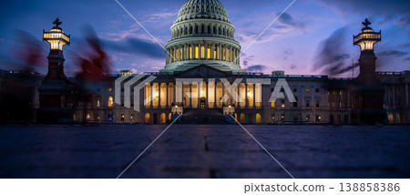 World famous United States Capitol Building seen from the ground at sunset World famous United States Capitol Building seen from the ground at sunset 138858386