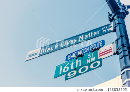 Black Lives Matter Plaza road sign in downtown Washington DC 138858395
