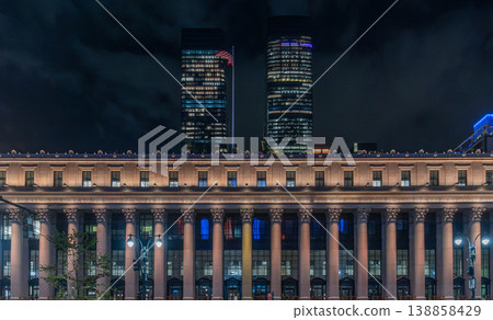 Moynihan Train Hall in Midtown Manhattan by night Moynihan Train Hall in Midtown Manhattan by night 138858429