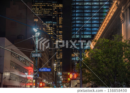 SKyscrapers in Midtown Manhattan at night 138858430