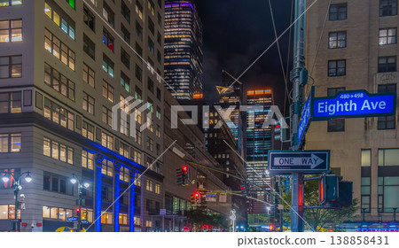 Crossroad in Midtown Manhattan at night 138858431