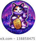 Cyber Maneki-neko (circular) | Neon, futuristic, and Japanese-style lucky cat 138858475