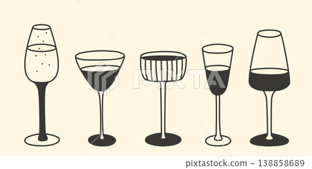 Glasses with alcoholic drinks vector graphics Glasses with alcoholic drinks vector graphics 138858689