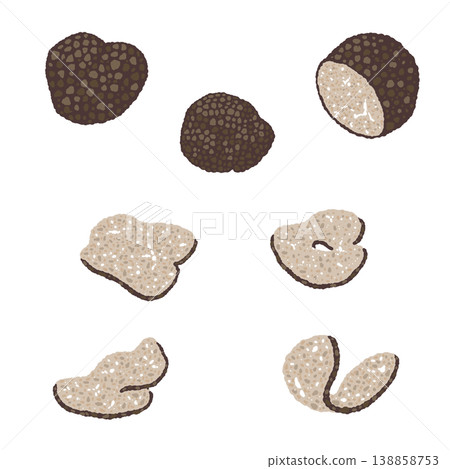 Hand-drawn illustration material of a black truffle variation set 138858753