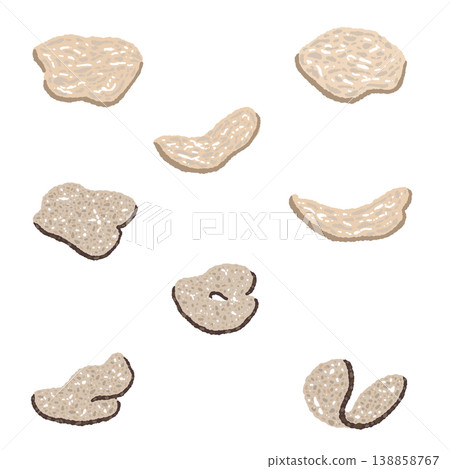 Hand-drawn illustration of sliced white truffles (scattered arrangement) Hand-drawn illustration of sliced white truffles (scattered arrangement) 138858767