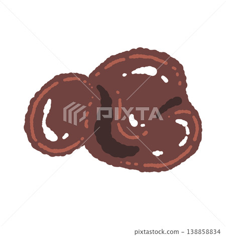 Hand-drawn illustration material of a single, large wood ear mushroom. Hand-drawn illustration material of a single, large wood ear mushroom. 138858834