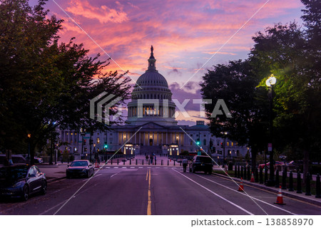 US Capitol Building at Sunset with Dramatic Purple and Orange Clouds US Capitol Building at Sunset with Dramatic Purple and Orange Clouds 138858970