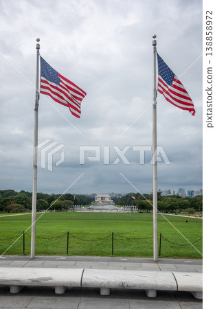 Two American Flags on the National Mall with the Lincoln Memorial in the Background Two American Flags on the National Mall with the Lincoln Memorial in the Background 138858972