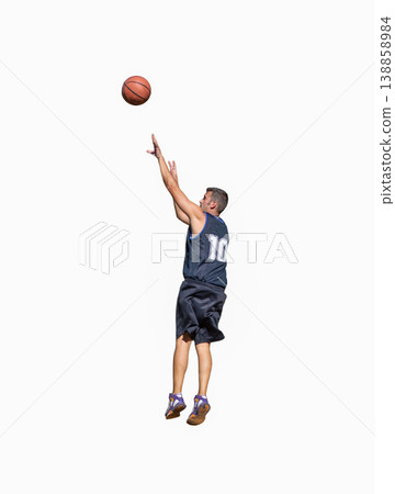 Basketball Player Jump Shot Isolated on White Background Basketball Player Jump Shot Isolated on White Background 138858984