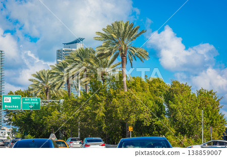 Art Deco Historic District freeway sign in Miami 138859007