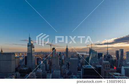 Manhattan skyscrapers seen from above at sunset Manhattan skyscrapers seen from above at sunset 138859011