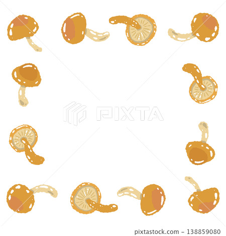 手繪插圖素材，方形邊框內有滑子菇。 138859080