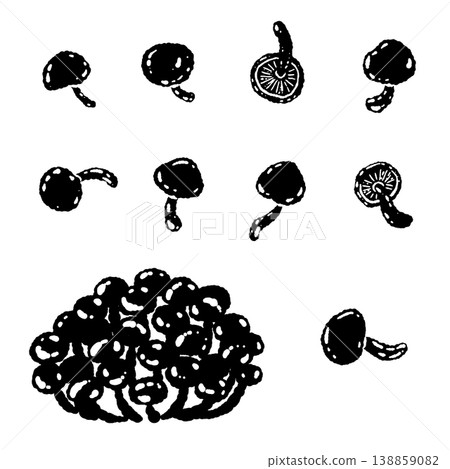 單色手繪插圖素材，描繪了滑子菇的各種形態 138859082