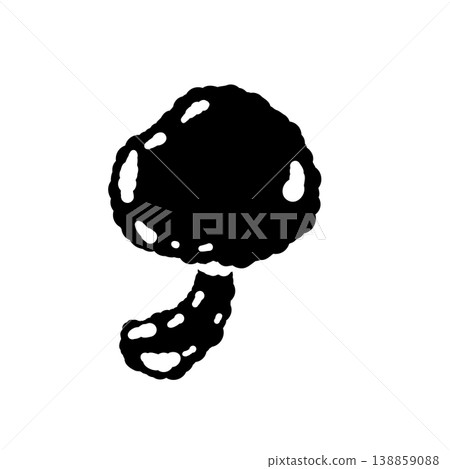 Monochrome hand-drawn illustration material of a single Nameko mushroom (front view) 138859088