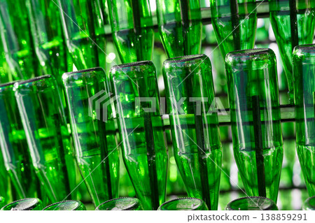 Background of empty green glass bottles. Close up view . Background of empty green glass bottles. Close up view . 138859291