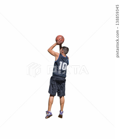 Left-Handed Basketball Player Side View Performing Jump Shot Isolated on White Background Left-Handed Basketball Player Side View Performing Jump Shot Isolated on White Background 138859345