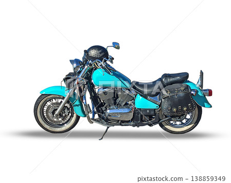 Custom Blue Motorcycle Side View Isolated on White Background Custom Blue Motorcycle Side View Isolated on White Background 138859349