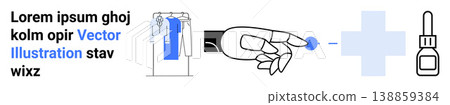 Healthcare, medication, hygiene, pharmacy, well-being, prevention. Visual elements include a hand holding a pill, medical cross and dropper. Healthcare and hygiene Healthcare, medication, hygiene, pharmacy, well-being, prevention. Visual elements include a hand holding a pill, medical cross and dropper. Healthcare and hygiene 138859384