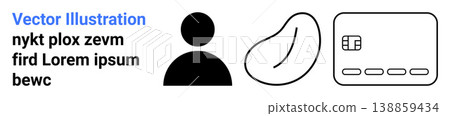 Identity verification, financial services, minimalism, abstraction, online payments, digital security. Silhouette of a person, an abstract shape and a credit card icon. Identity and financial Identity verification, financial services, minimalism, abstraction, online payments, digital security. Silhouette of a person, an abstract shape and a credit card icon. Identity and financial 138859434