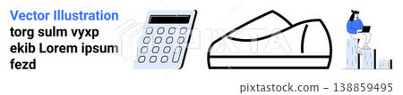 Business planning, data analysis, modern lifestyle, technology, education, statistical visualization. A calculator, outlined shoe and a person on data bars. Business planning and data analysis Business planning, data analysis, modern lifestyle, technology, education, statistical visualization. A calculator, outlined shoe and a person on data bars. Business planning and data analysis 138859495