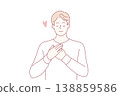 Enamored man puts hands on chest and closes eyes remembering girlfriend. Vector image 138859586