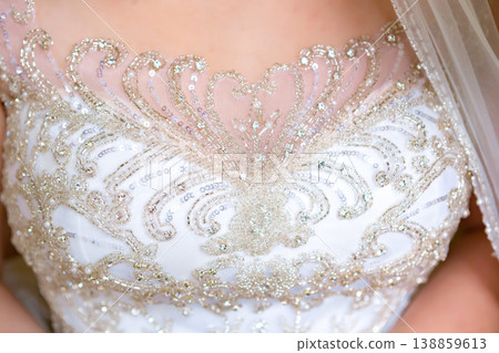 beautiful wedding dress close-up details of wedding lace beautiful wedding dress close-up details of wedding lace 138859613