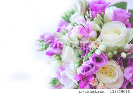 nice flower bouquet. Bouquet of flowers, copy space. Blank space for greetings. 138859618