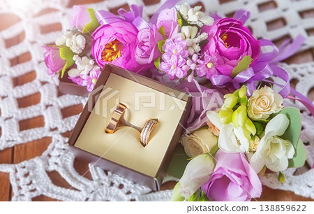Wedding rings. Wedding symbols, attributes. Holiday, celebration. Wedding rings. Wedding symbols, attributes. Holiday, celebration. 138859622