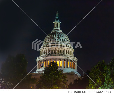 Close up of United States Capitol Building's dome at night Close up of United States Capitol Building's dome at night 138859845