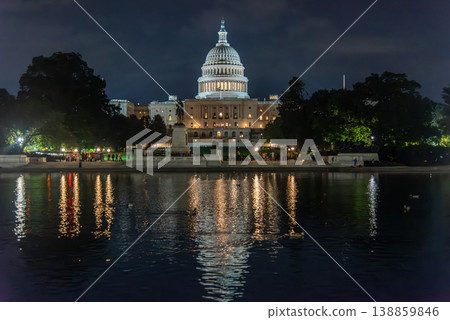 United States Capitol Building reflected on the relfection pool at night United States Capitol Building reflected on the relfection pool at night 138859846