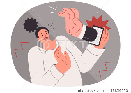 Telephone operator hand protrudes from smartphone, scaring girl who was about to answer call Telephone operator hand protrudes from smartphone, scaring girl who was about to answer call 138859950
