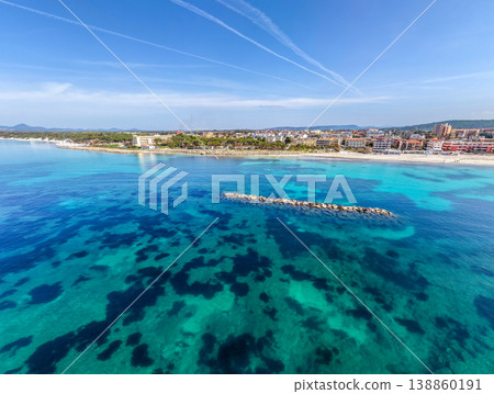 Panoramic aerial view of Lido San Giovanni beach in Alghero 138860191
