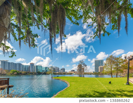 Spanish moss Tillandsia usneoides hanging from trees in Lake Eola Park Spanish moss Tillandsia usneoides hanging from trees in Lake Eola Park 138860262