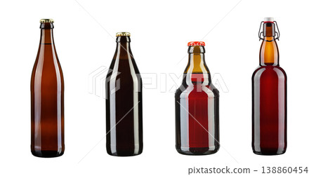Collection of empty brown glass bottles in different shapes and sizes Collection of empty brown glass bottles in different shapes and sizes 138860454