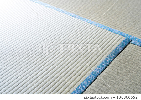 Close-up texture of a tatami mat with a blue border Close-up texture of a tatami mat with a blue border 138860552