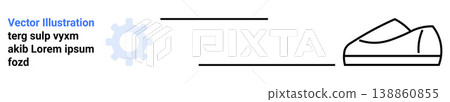 Product design, branding, digital media, app interface, minimalism, modern graphics. Minimalist outline of a shoe with gear icon and placeholder text. Product design and branding concept Product design, branding, digital media, app interface, minimalism, modern graphics. Minimalist outline of a shoe with gear icon and placeholder text. Product design and branding concept 138860855