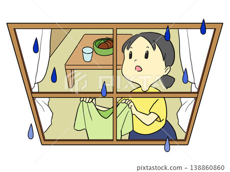 As the rainy season begins, a woman tries to dry her laundry indoors because she can't do it outside. As the rainy season begins, a woman tries to dry her laundry indoors because she can't do it outside. 138860860