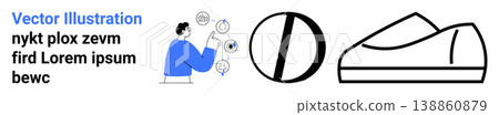 Technology, creativity, modern design, innovation, communication, and product concept. Person interacting with digital icons, geometric shape and outline of footwear. Technology and creativity 138860879