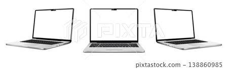 Realistic laptop mockup with blank screen isolated on white background, perspective laptop mock up different angles views Realistic laptop mockup with blank screen isolated on white background, perspective laptop mock up different angles views 138860985