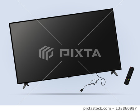 TV screen with remote control levitation on blue background TV screen with remote control levitation on blue background 138860987