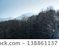 Snow-covered evergreen forest with mist and fog in  the Mountains 138861137