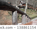 Rustic wooden  bridge with railings set 138861154