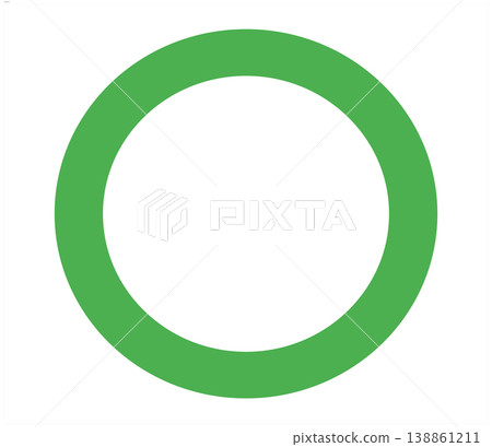 Green circle icon with transparent background. Circle mark symbol representing correct answer, passing, OK, and safety. 138861211
