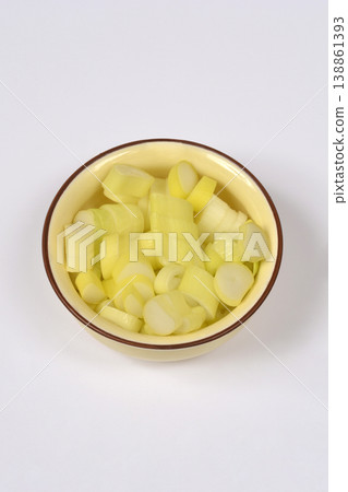 Chopped Spring Onions in a Ceramic Bowl Chopped Spring Onions in a Ceramic Bowl 138861393