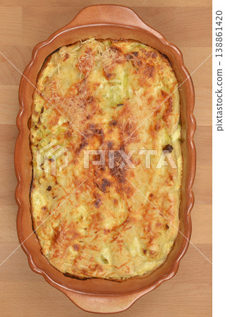 Baked Leek Gratin in Ceramic Dish Baked Leek Gratin in Ceramic Dish 138861420