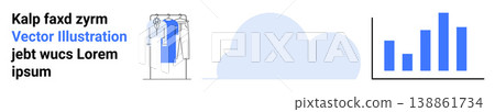 Data analysis, cloud computing, networking, online shopping, e-commerce, digital storage. Blue cloud shape, clothing rack bar chart. Data analysis and cloud computing visualization concept 138861734