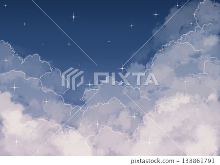 如同童話世界般的繁星點點的夜空和一天中不同時段的雲彩。 如同童話世界般的繁星點點的夜空和一天中不同時段的雲彩。 138861791