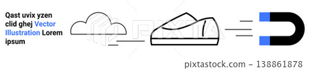 Advertising, physics, innovation, branding, magnetic properties, product marketing. A magnet pulling a shoe with a cloud in the background. Advertising and physics concept 138861878