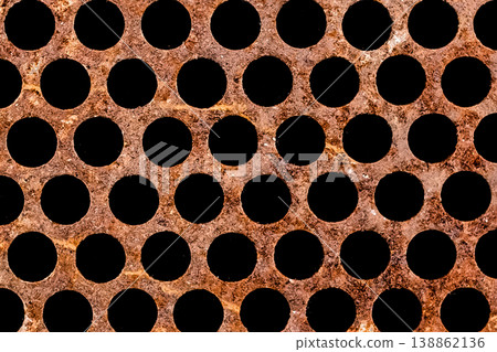 Metal old steel rusty brown texture round patterns holes circle iron dirty abstract background structure rust Metal old steel rusty brown texture round patterns holes circle iron dirty abstract background structure rust 138862136